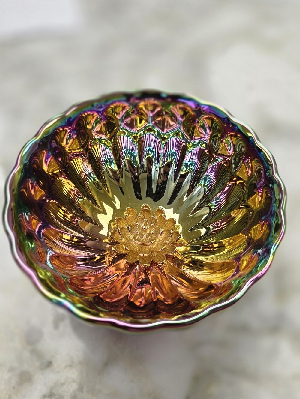 Chinese Iridescent Decorative Glass Tea Cup Bowl - Multicolor